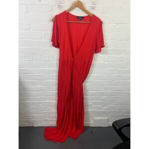 Lulus Women's Much Obliged Wrap Maxi Dress Tie Waist V Neck Red Size Large